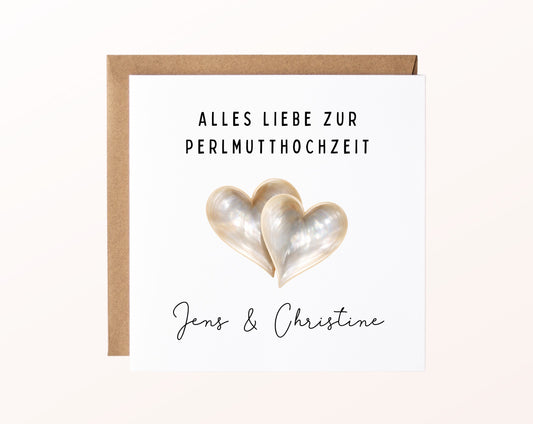 Perlmutthochzeit Karte - Doppelherzen - personalisiert
