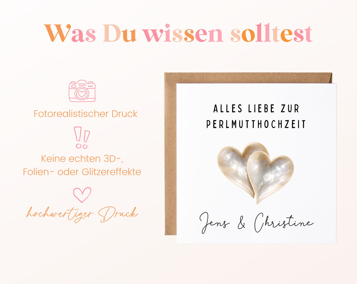 Perlmutthochzeit Karte - Doppelherzen - personalisiert