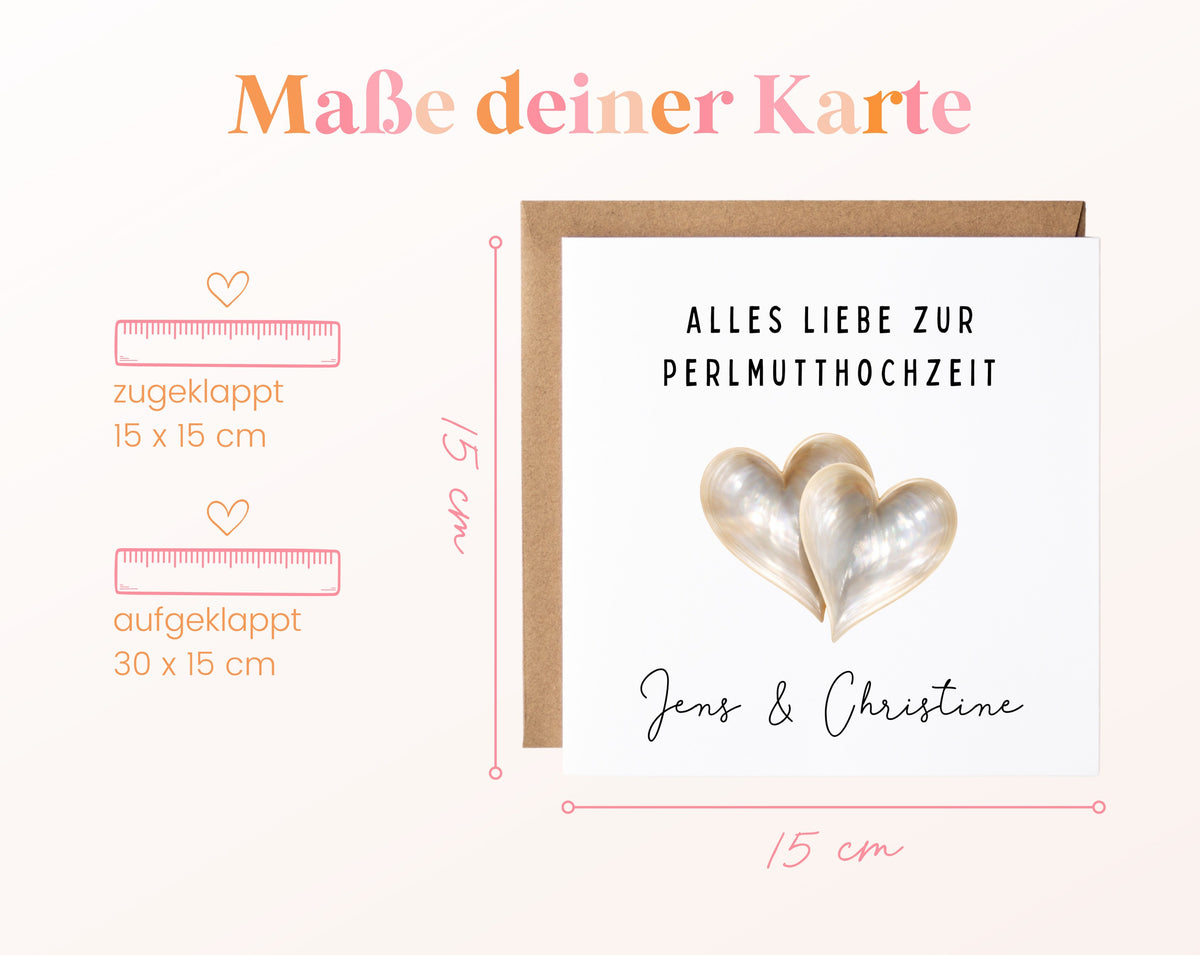 Perlmutthochzeit Karte - Doppelherzen - personalisiert