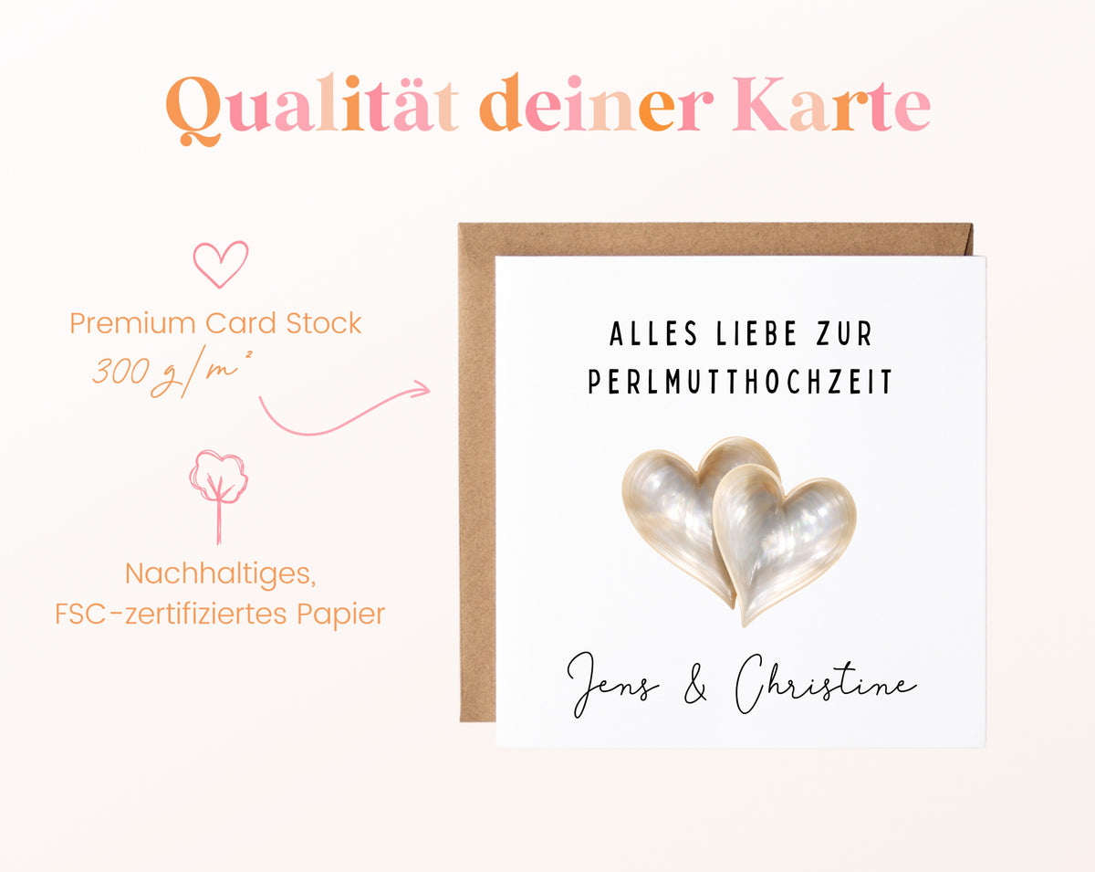 Perlmutthochzeit Karte - Doppelherzen - personalisiert
