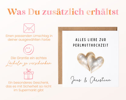 Perlmutthochzeit Karte - Doppelherzen - personalisiert