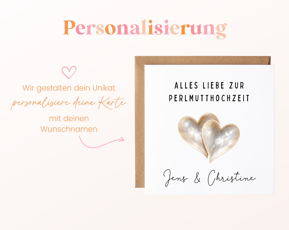 Perlmutthochzeit Karte - Doppelherzen - personalisiert