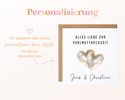 Perlmutthochzeit Karte - Doppelherzen - personalisiert