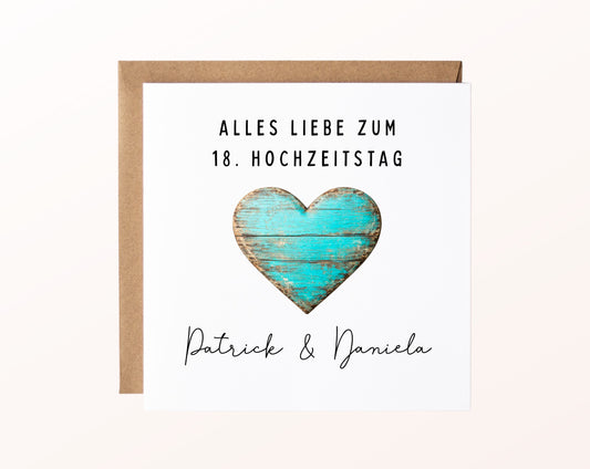 Türkishochzeit Karte - Holzherz - personalisiert