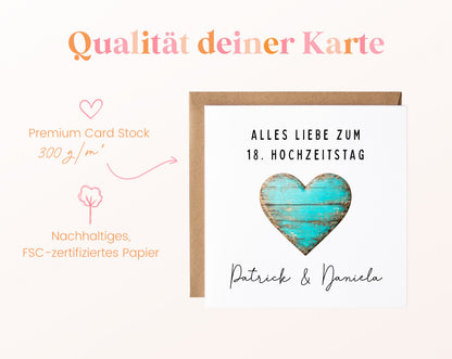 Türkishochzeit Karte - Holzherz - personalisiert