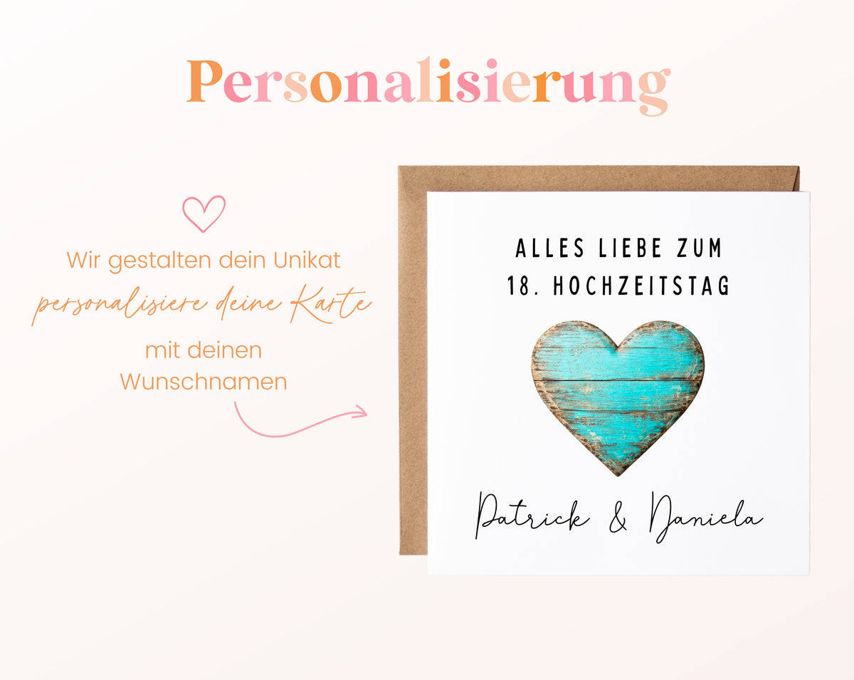 Türkishochzeit Karte - Holzherz - personalisiert