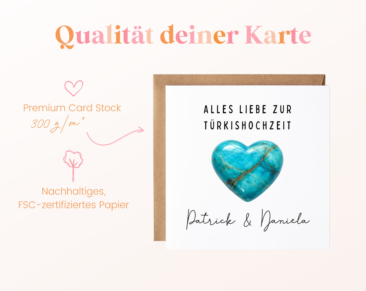 Türkishochzeit Karte - Türkisherz - personalisiert