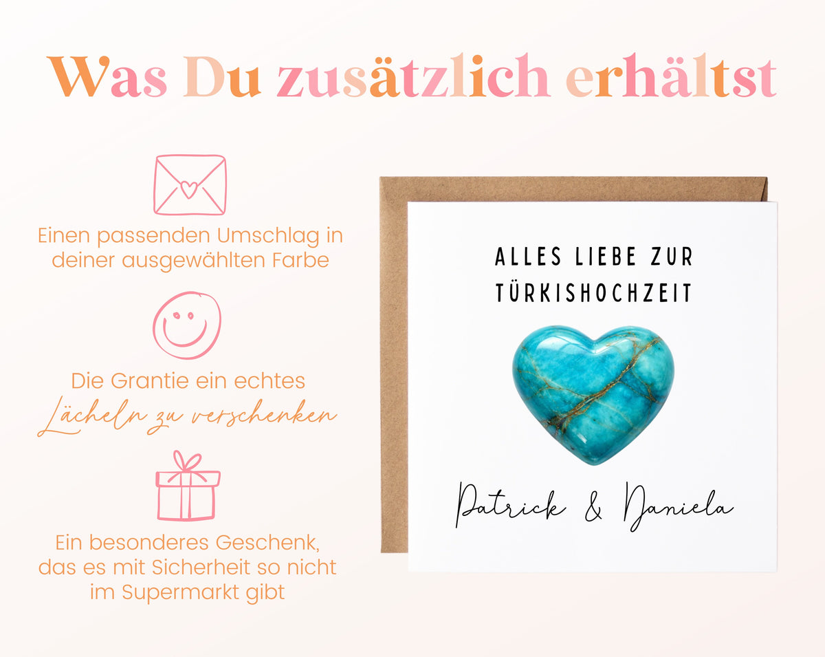 Türkishochzeit Karte - Türkisherz - personalisiert
