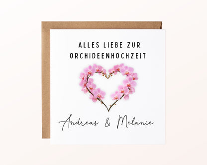 Orchideenhochzeit Karte - Blütenherz - personalisiert