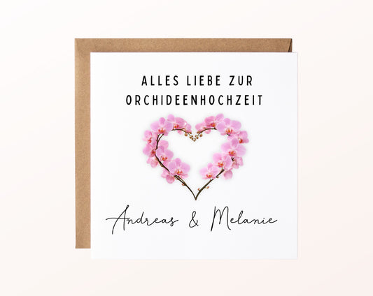 Orchideenhochzeit Karte - Blütenherz - personalisiert