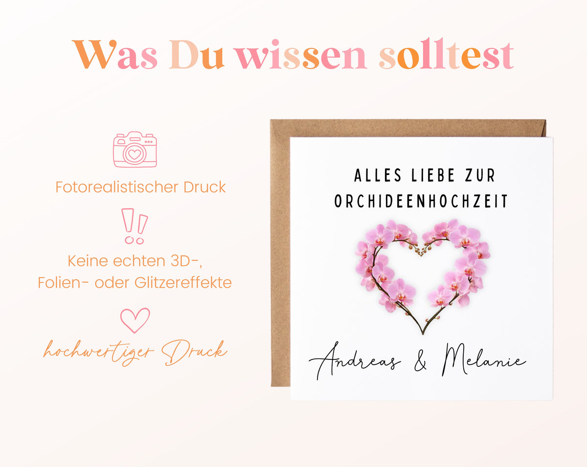 Orchideenhochzeit Karte - Blütenherz - personalisiert