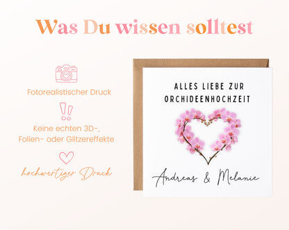 Orchideenhochzeit Karte - Blütenherz - personalisiert