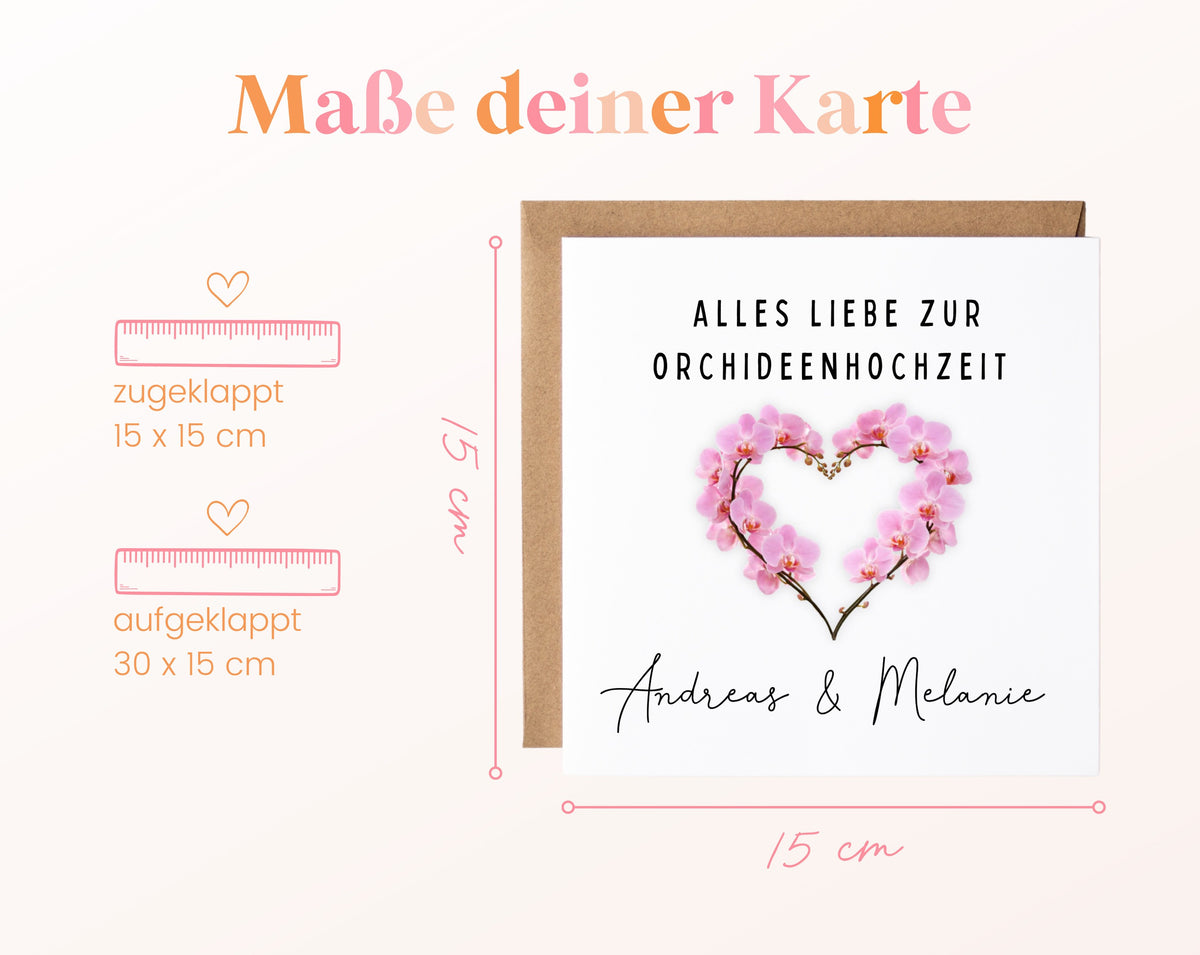 Orchideenhochzeit Karte - Blütenherz - personalisiert