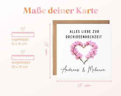 Orchideenhochzeit Karte - Blütenherz - personalisiert