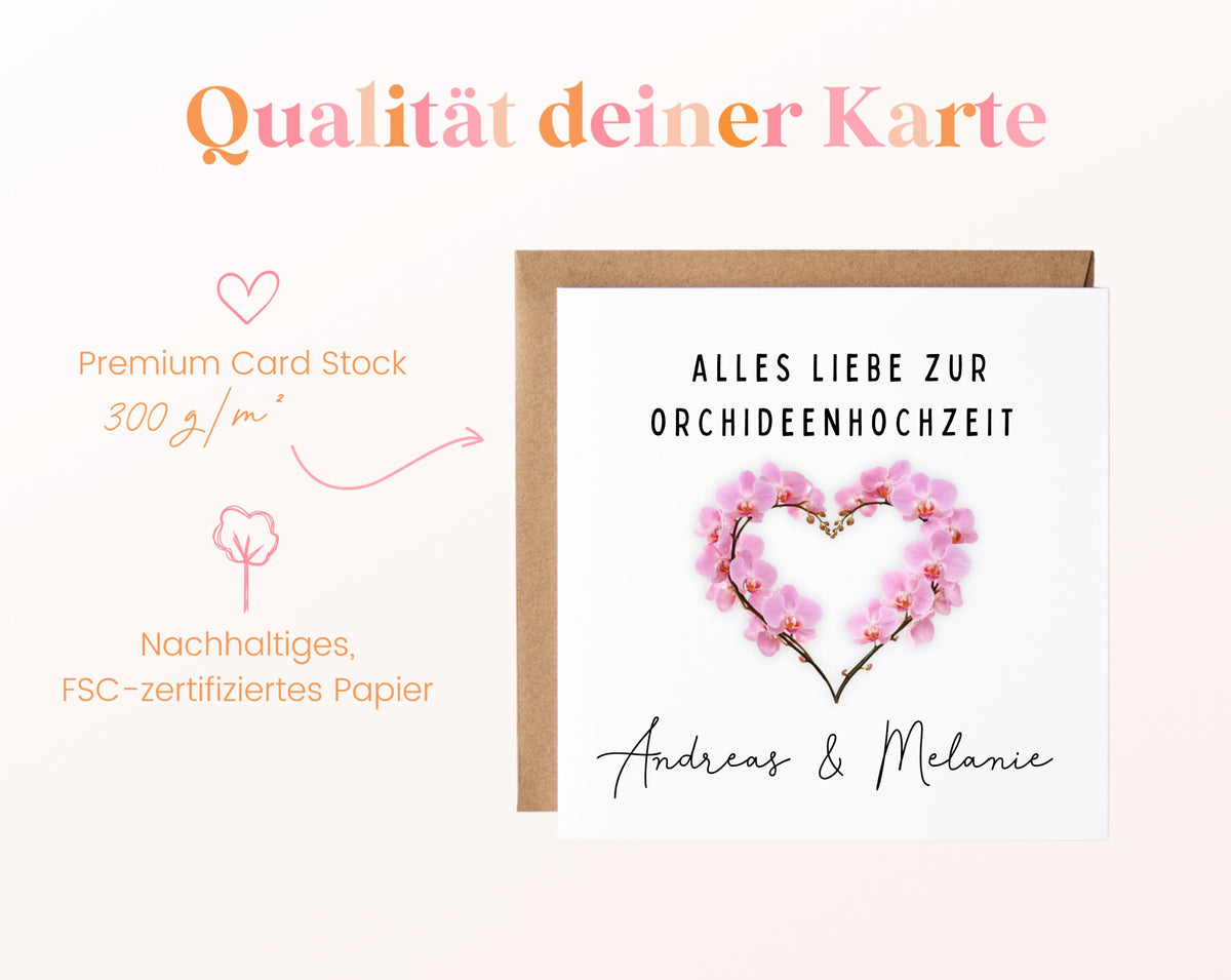 Orchideenhochzeit Karte - Blütenherz - personalisiert