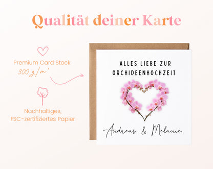Orchideenhochzeit Karte - Blütenherz - personalisiert