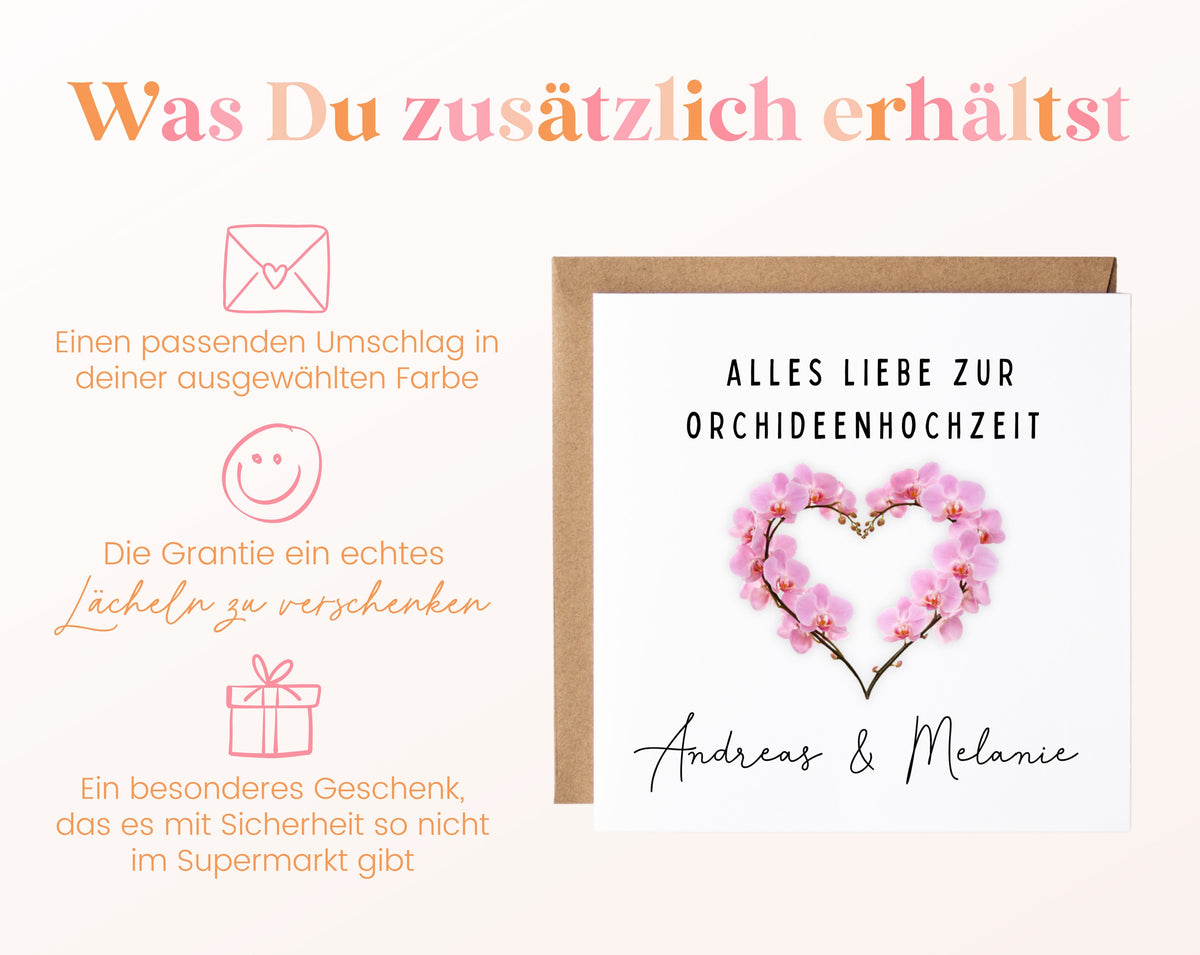 Orchideenhochzeit Karte - Blütenherz - personalisiert