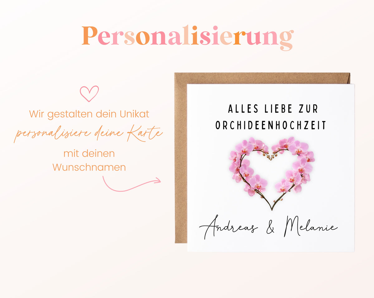 Orchideenhochzeit Karte - Blütenherz - personalisiert