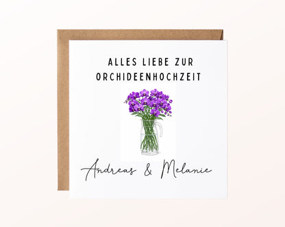 Orchideenhochzeit Karte - Blumenstrauß - personalisiert