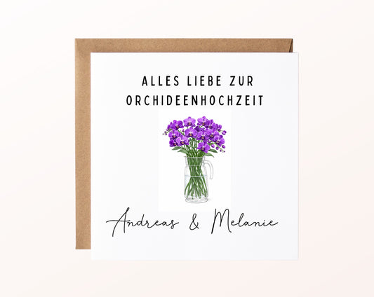 Orchideenhochzeit Karte - Blumenstrauß - personalisiert