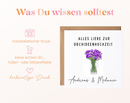 Orchideenhochzeit Karte - Blumenstrauß - personalisiert