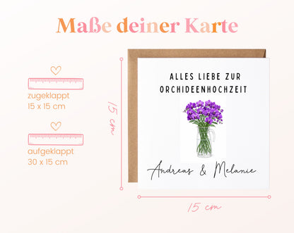 Orchideenhochzeit Karte - Blumenstrauß - personalisiert