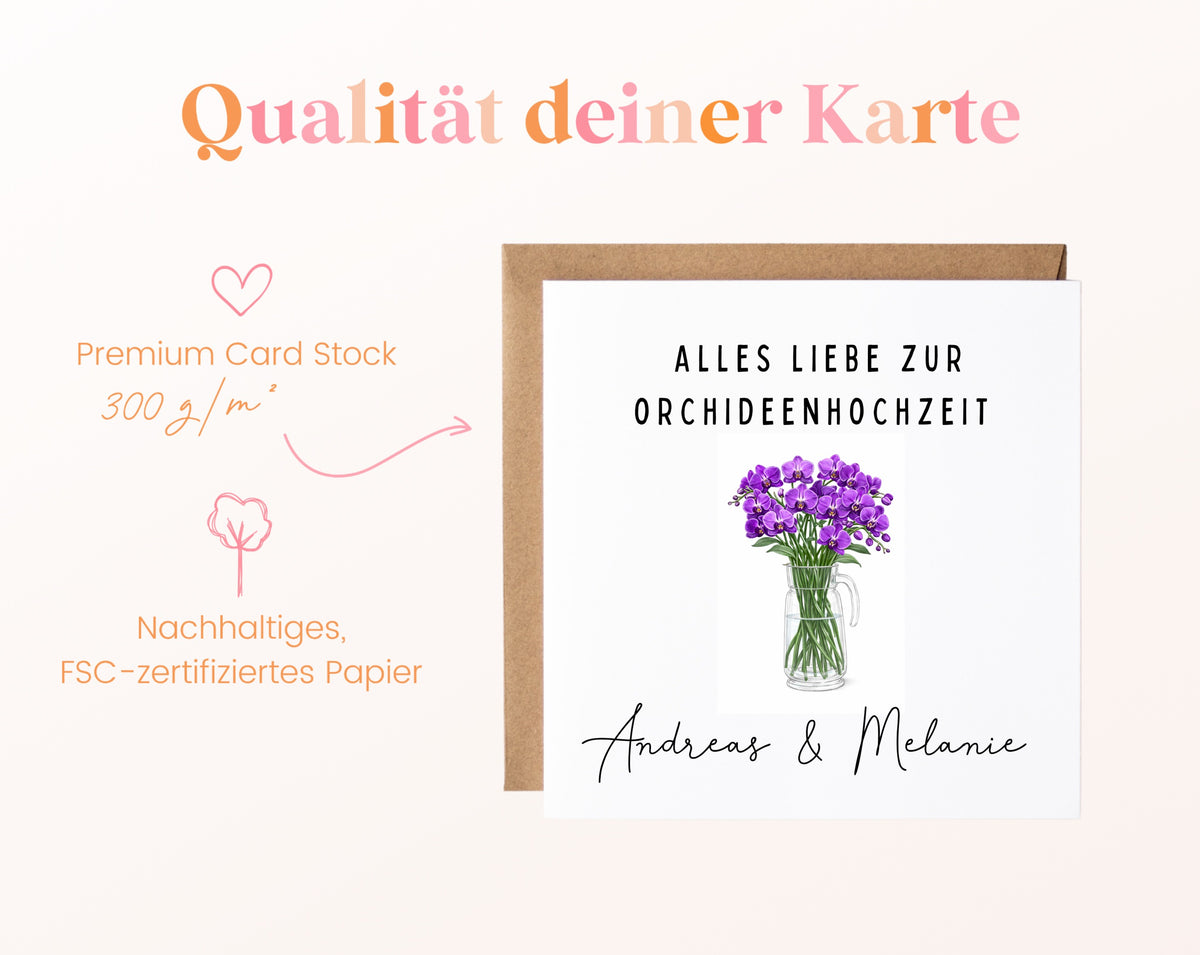 Orchideenhochzeit Karte - Blumenstrauß - personalisiert