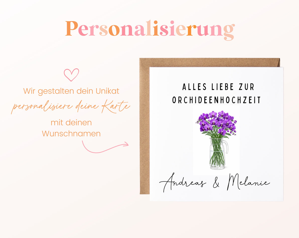Orchideenhochzeit Karte - Blumenstrauß - personalisiert