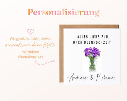 Orchideenhochzeit Karte - Blumenstrauß - personalisiert
