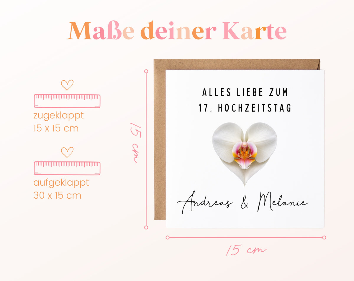 Orchideenhochzeit Karte - weißes Blütenherz - personalisiert