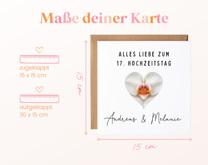 Orchideenhochzeit Karte - weißes Blütenherz - personalisiert