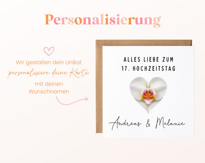 Orchideenhochzeit Karte - weißes Blütenherz - personalisiert