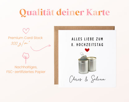 Blechhochzeit Karte - Dosen - personalisiert