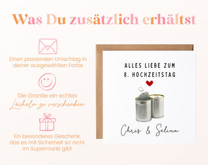 Blechhochzeit Karte - Dosen - personalisiert