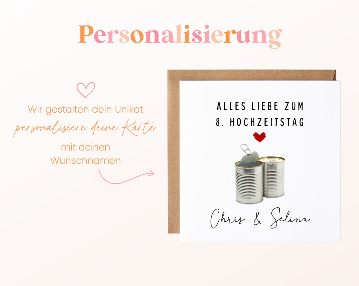 Blechhochzeit Karte - Dosen - personalisiert