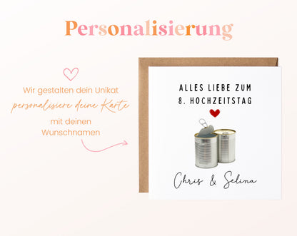 Blechhochzeit Karte - Dosen - personalisiert
