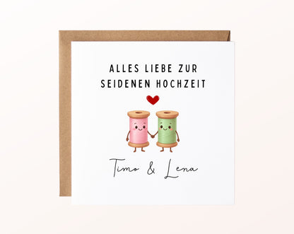 Seidenhochzeit Karte - Garnrollen - personalisiert