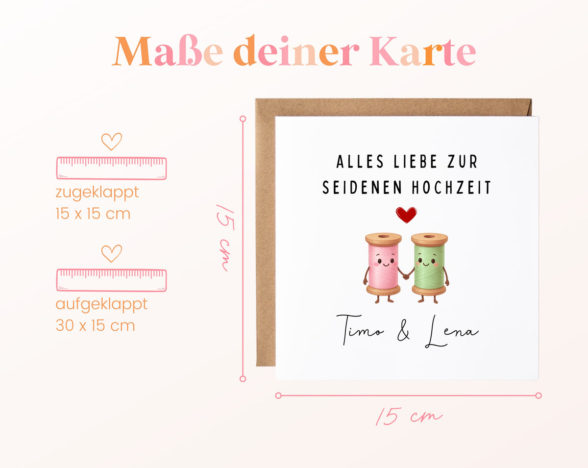 Seidenhochzeit Karte - Garnrollen - personalisiert
