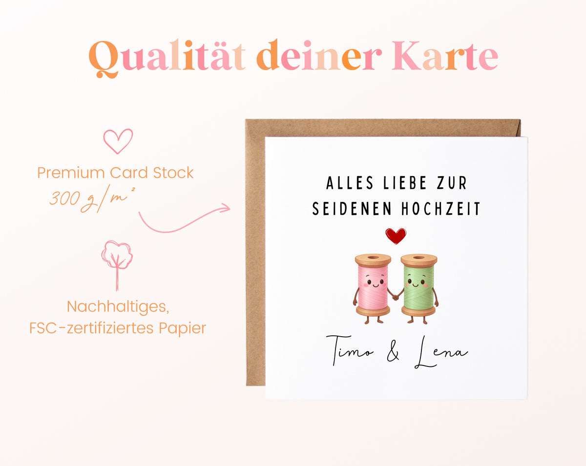 Seidenhochzeit Karte - Garnrollen - personalisiert