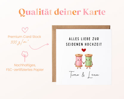 Seidenhochzeit Karte - Garnrollen - personalisiert