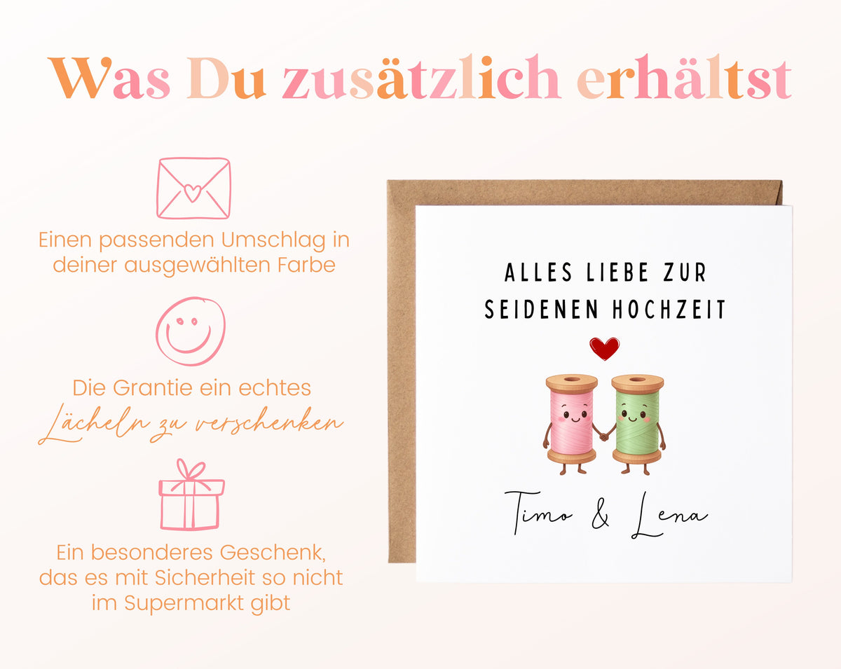 Seidenhochzeit Karte - Garnrollen - personalisiert
