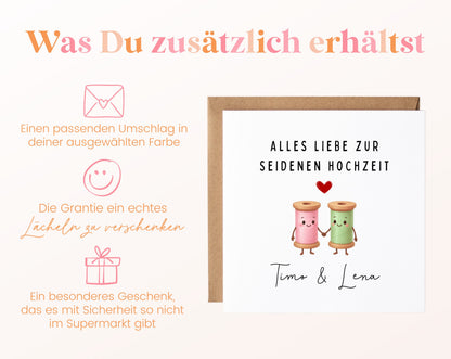 Seidenhochzeit Karte - Garnrollen - personalisiert
