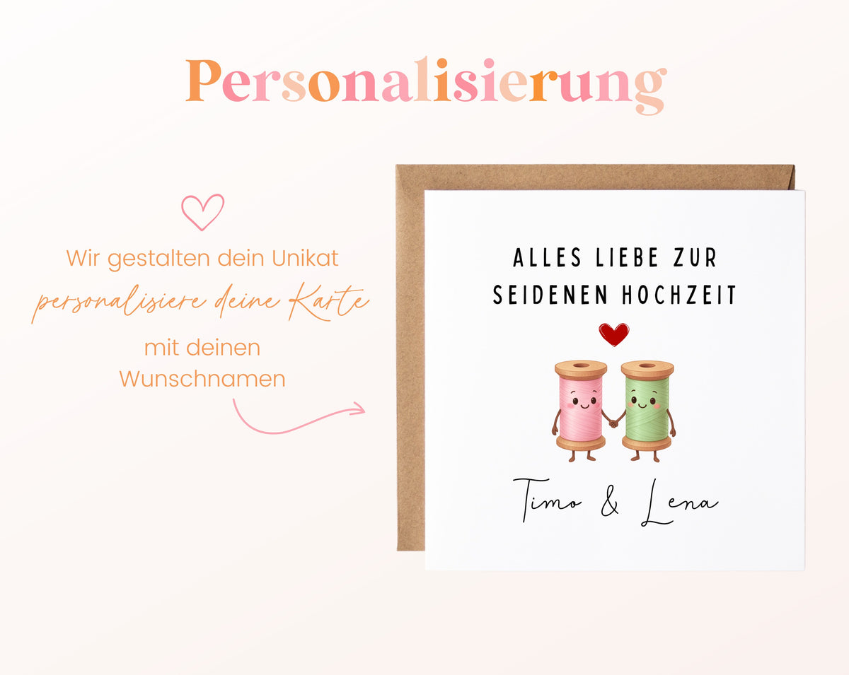 Seidenhochzeit Karte - Garnrollen - personalisiert