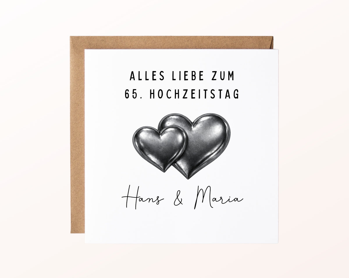 Eiserne Hochzeit Karte - Doppelherzen - personalisiert