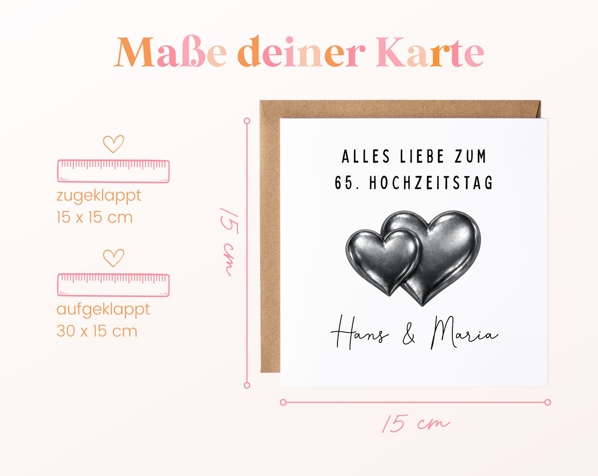Eiserne Hochzeit Karte - Doppelherzen - personalisiert