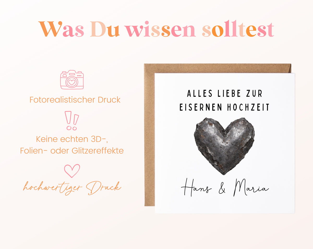 Eiserne Hochzeit Karte - Eisenherz - personalisiert