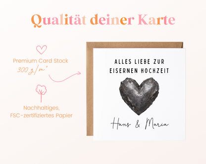 Eiserne Hochzeit Karte - Eisenherz - personalisiert