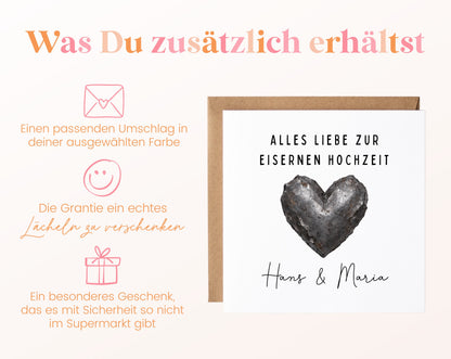 Eiserne Hochzeit Karte - Eisenherz - personalisiert