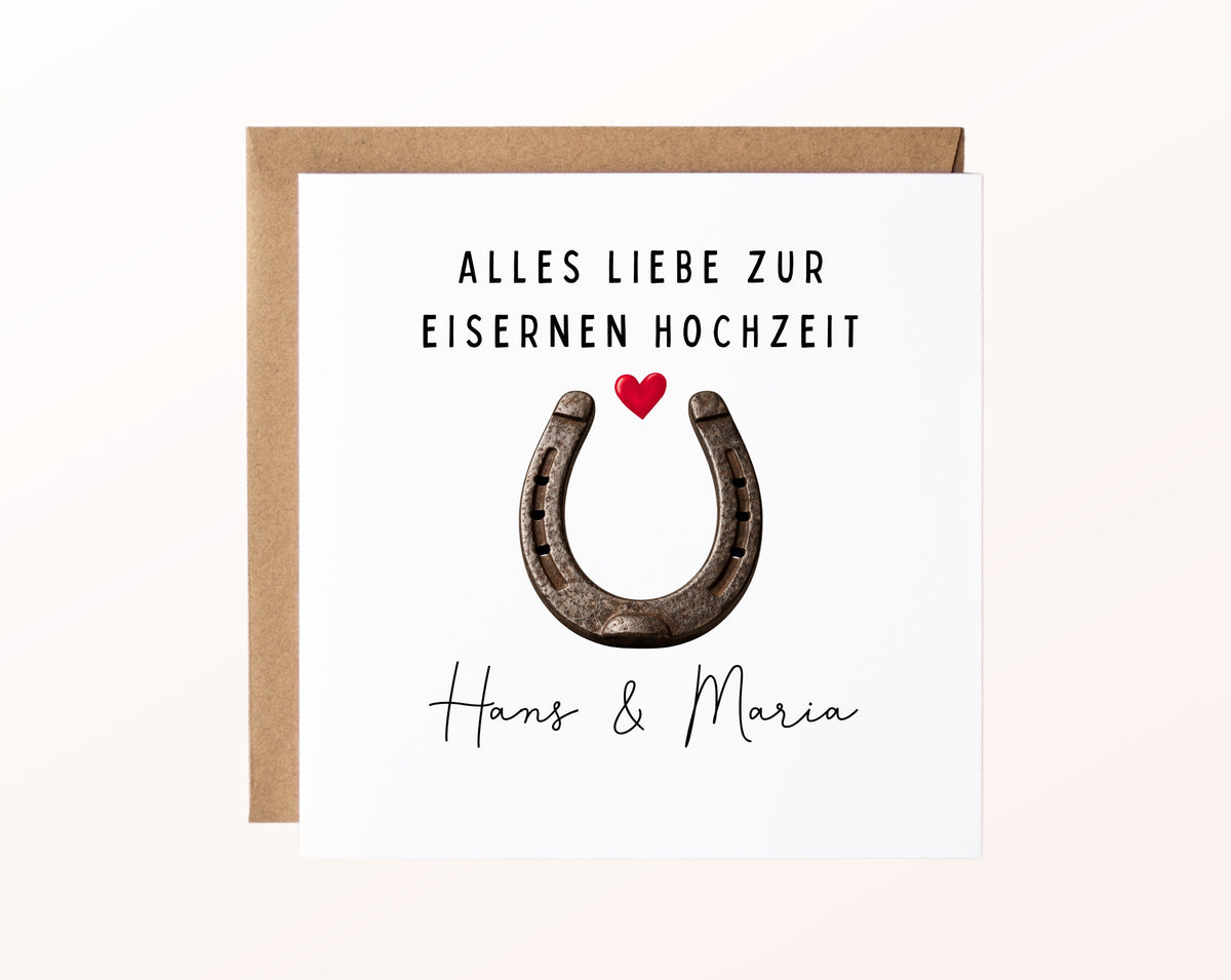 Eiserne Hochzeit Karte - Hufeisen - personalisiert