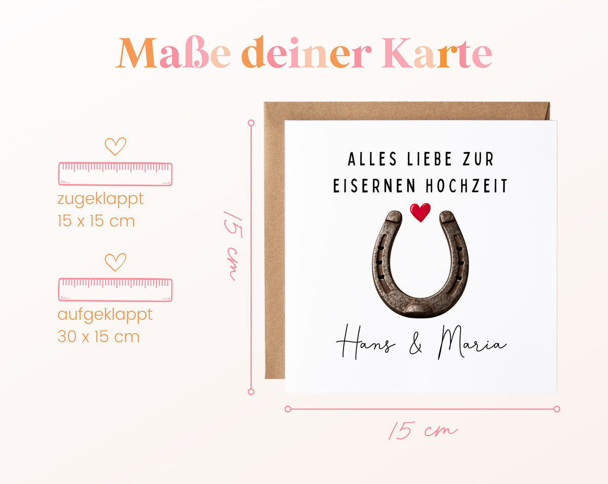Eiserne Hochzeit Karte - Hufeisen - personalisiert